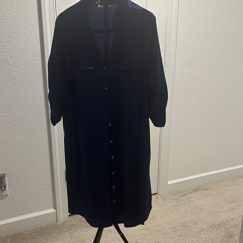 Speed Control New York Chic Navy Button Down Shirt Dress - Picture 2 of 4